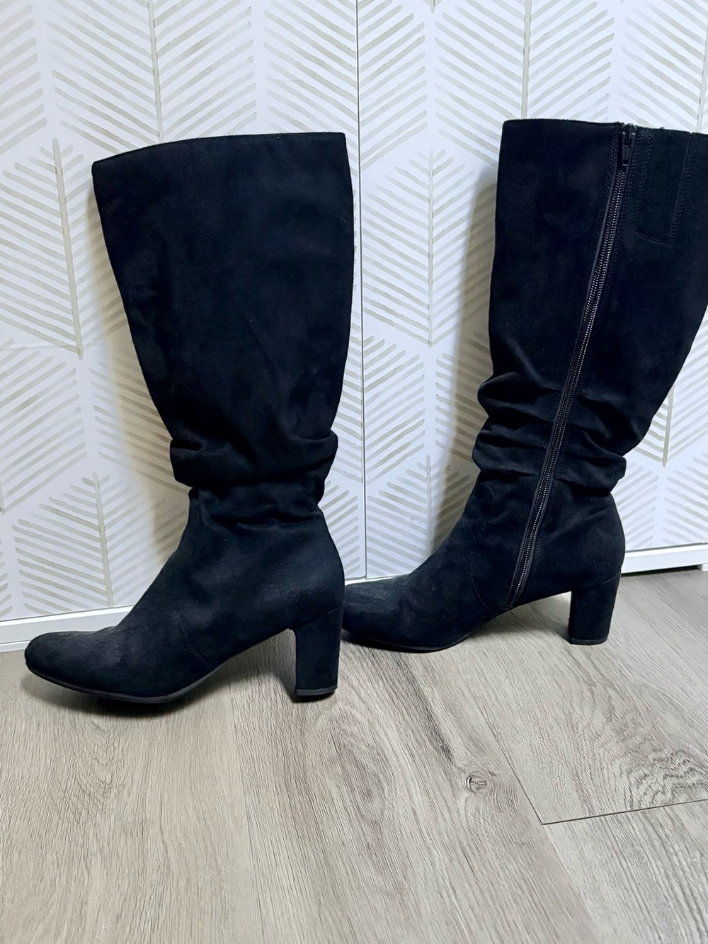 Life Stride Black Slouchy Below Knee Block Heel Boots View 4